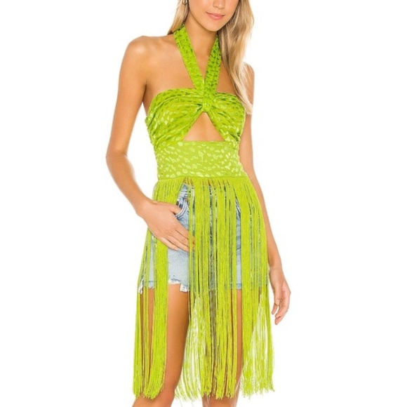 LPA Tops - LPA Olivia Green Fringe Halter Top Revolve Size Small EUC Lime
